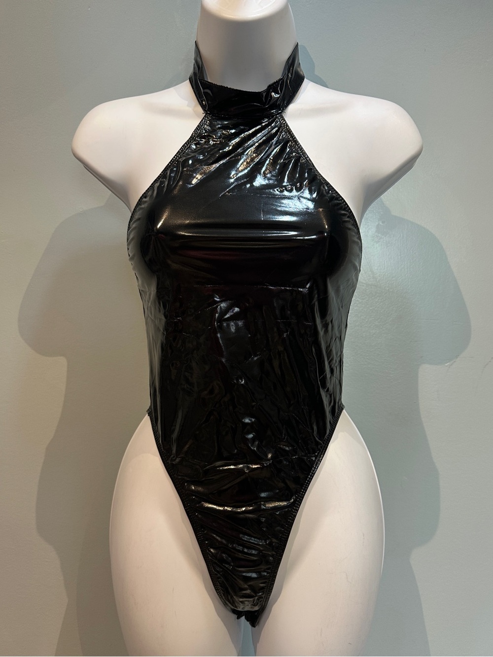Starline Halter Black Latex Lingerie Bodysuit Small New with Tags